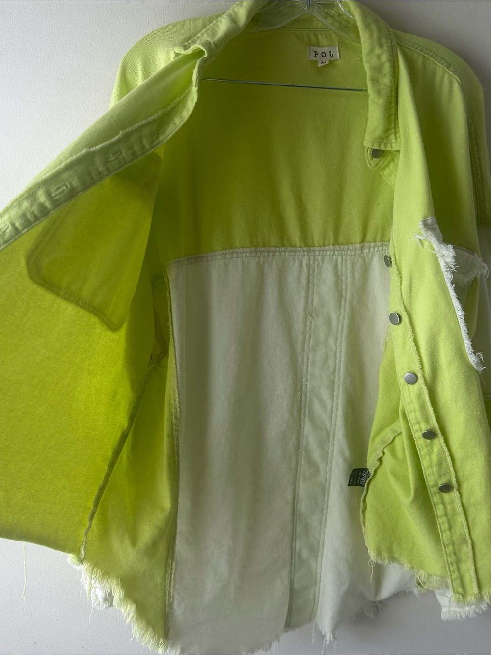 POL Oversized Frayed Worn Shacket Jacket Top Neon Green White M - Picture 7 of 11
